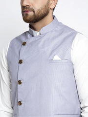 Men's Solid White Cotton Kurta Geometric Waistcoat