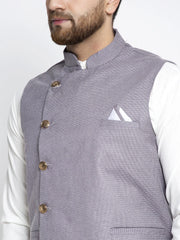 Men's Solid Cotton Kurta with Geometric Waistcoat