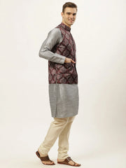 Men's Printed Nehru Jacket and Kurta Pyjama Set