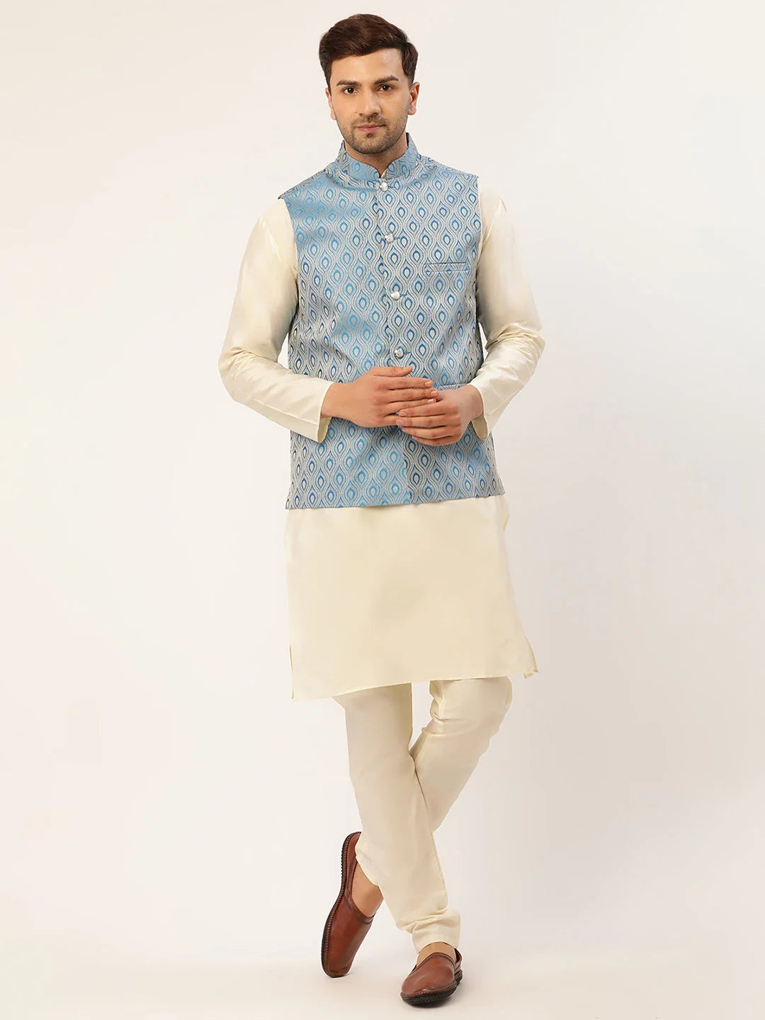 Men's Woven Design Nehru Assorted Styled Jacket and Kurta Pyjama Set