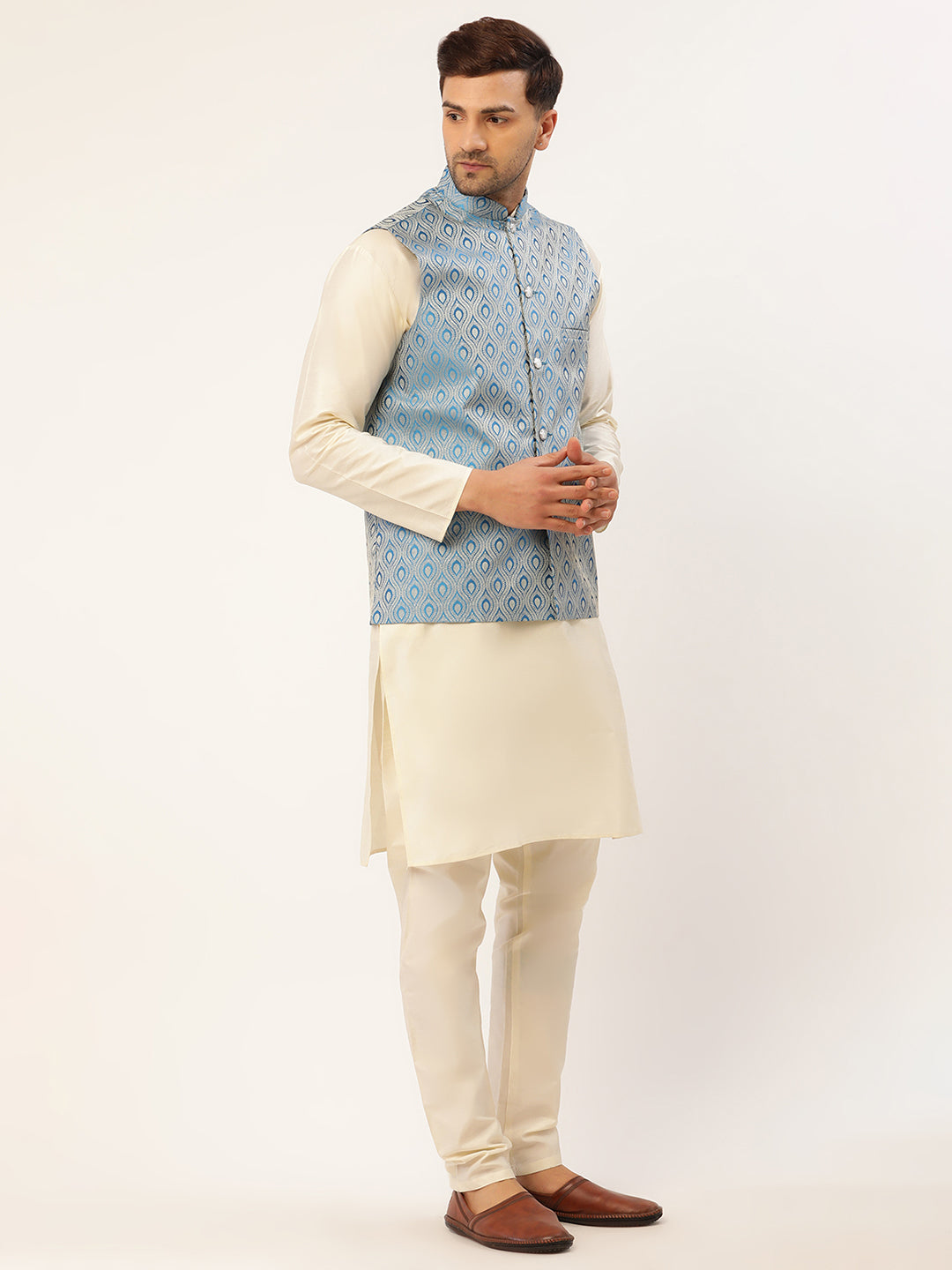 Men's Woven Nehru Jacket and Kurta Pajama Set | Ethnic Wear