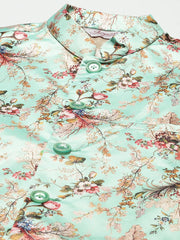 Men's Floral Printed Nehru Jacket and Kurta Pyjama Set