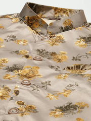 Men's Floral Printed Nehru Jacket and Kurta Pyjama Set-JOKPWC
