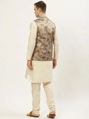 Men's Floral Printed Nehru Jacket and Kurta Pyjama Set-JOKPWC