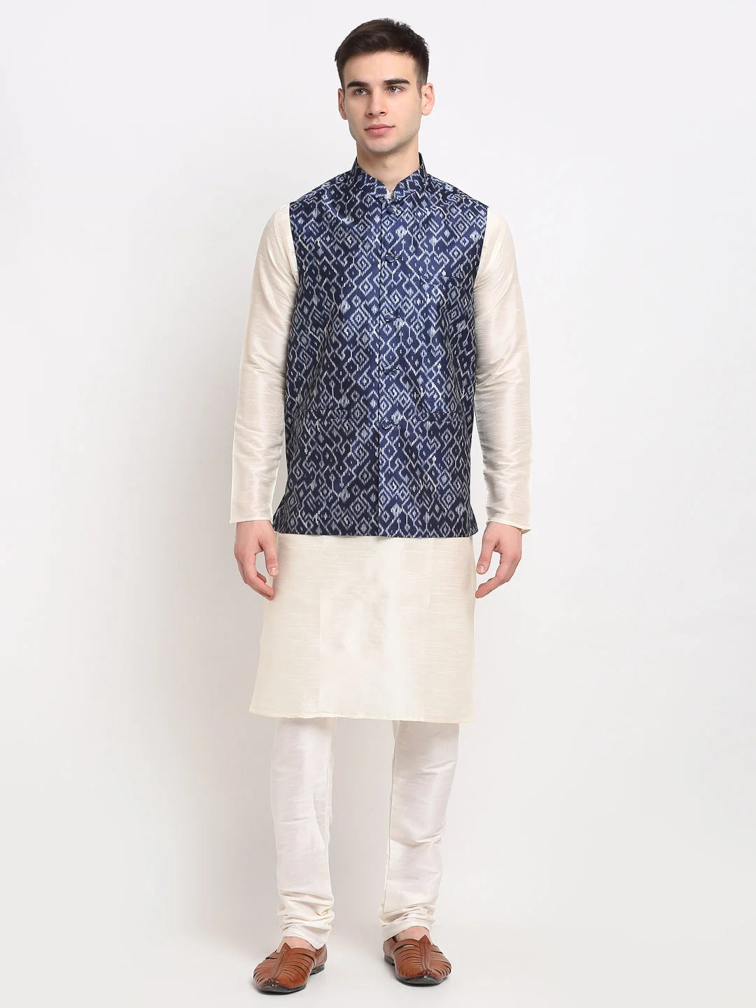 Off-White Mens Kurta Pajama Set with Nehru Jacket | Shop Now