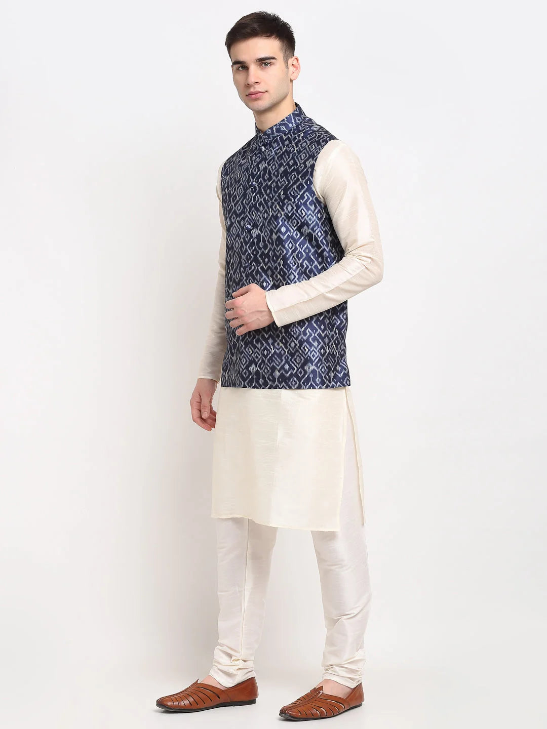Off-White Mens Kurta Pajama Set with Nehru Jacket | Shop Now