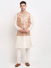 Men's Off-white Sky Dupion Silk Kurta with Churidar & Nehru Jacket