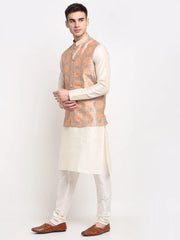 Men's Off-white Sky Dupion Silk Kurta with Churidar & Nehru Jacket