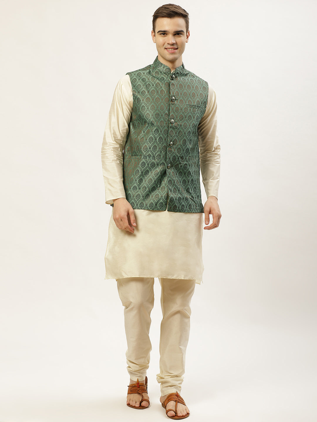 DesiQlo Men Printed Nehru Jacket and Kurta Pyjama Set - - JOKPWC_W-D_4