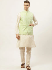 Men's Embroidered Light Nehru Jacket & Kurta Pyjama