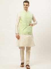 Men's Embroidered Light Nehru Jacket & Kurta Pyjama