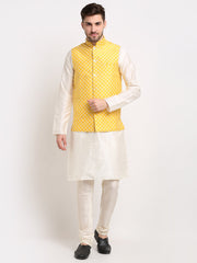 Men's Embroidered Solid Nehru Jacket & Kurta Pyjama