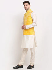 Men's Embroidered Solid Nehru Jacket & Kurta Pyjama