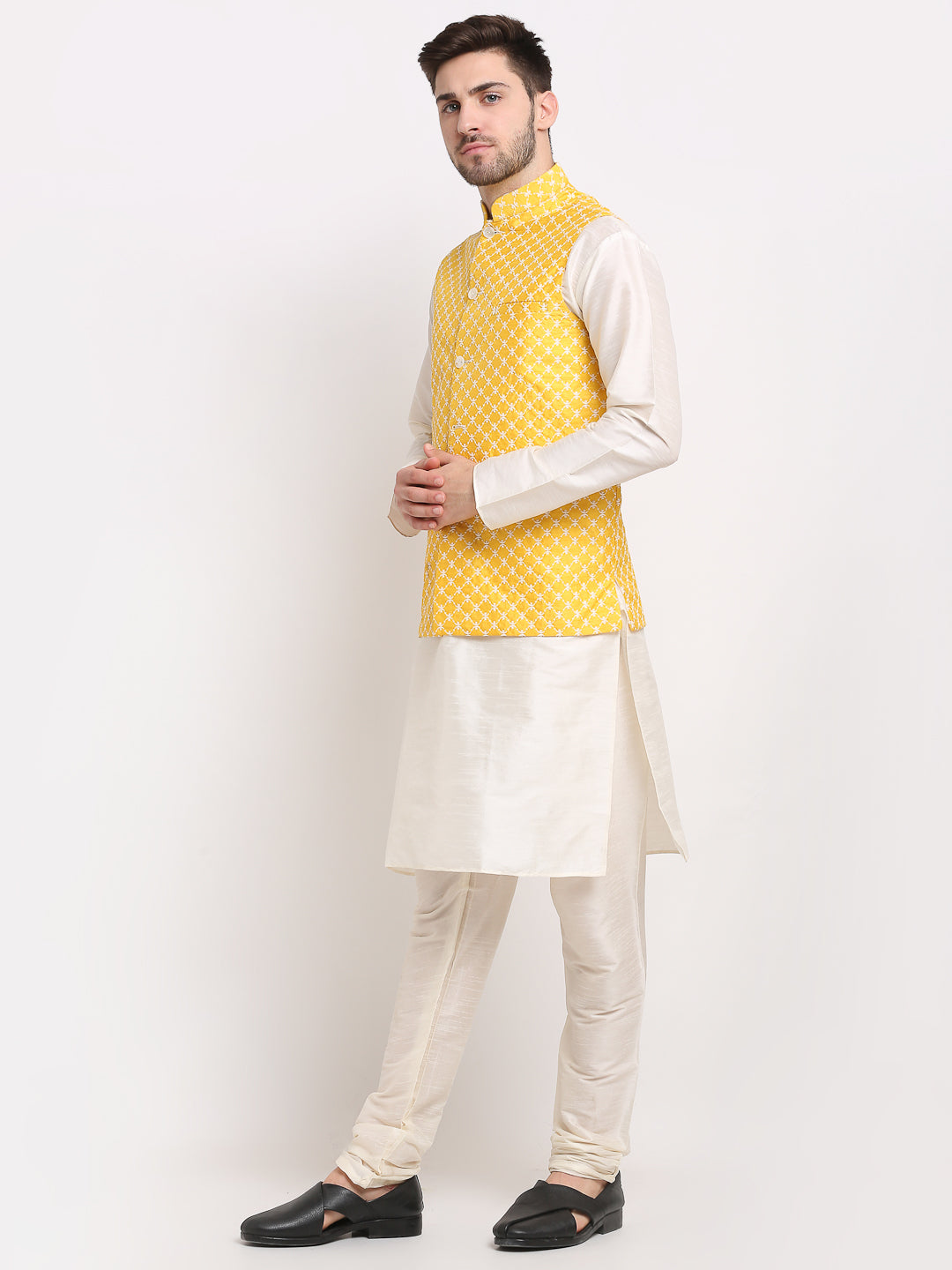 Solid Mens Kurta Pajama Set with Nehru Jacket | Ethnic Wear