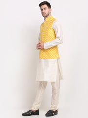 Men's Embroidered Solid Nehru Jacket & Kurta Pyjama