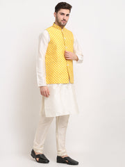 Men's Embroidered Solid Nehru Jacket & Kurta Pyjama