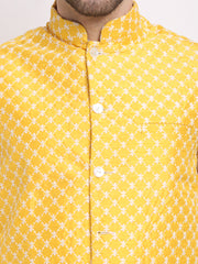 Men's Embroidered Solid Nehru Jacket & Kurta Pyjama