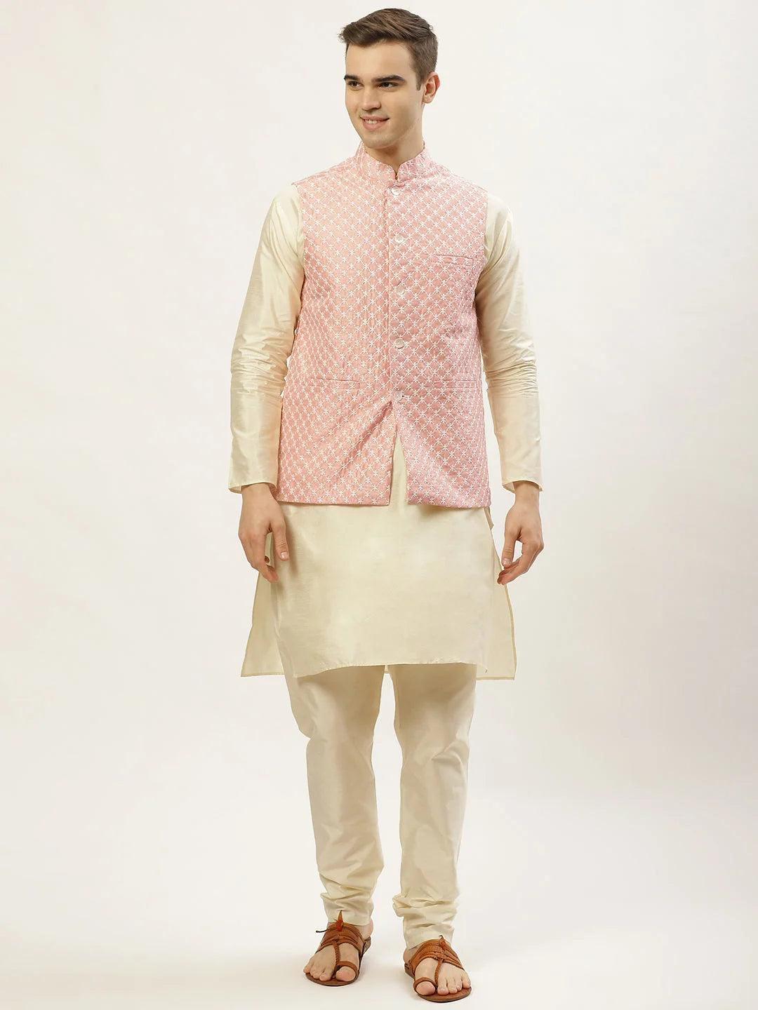 Men's Embroidered Nehru Jacket and Kurta Pyjama