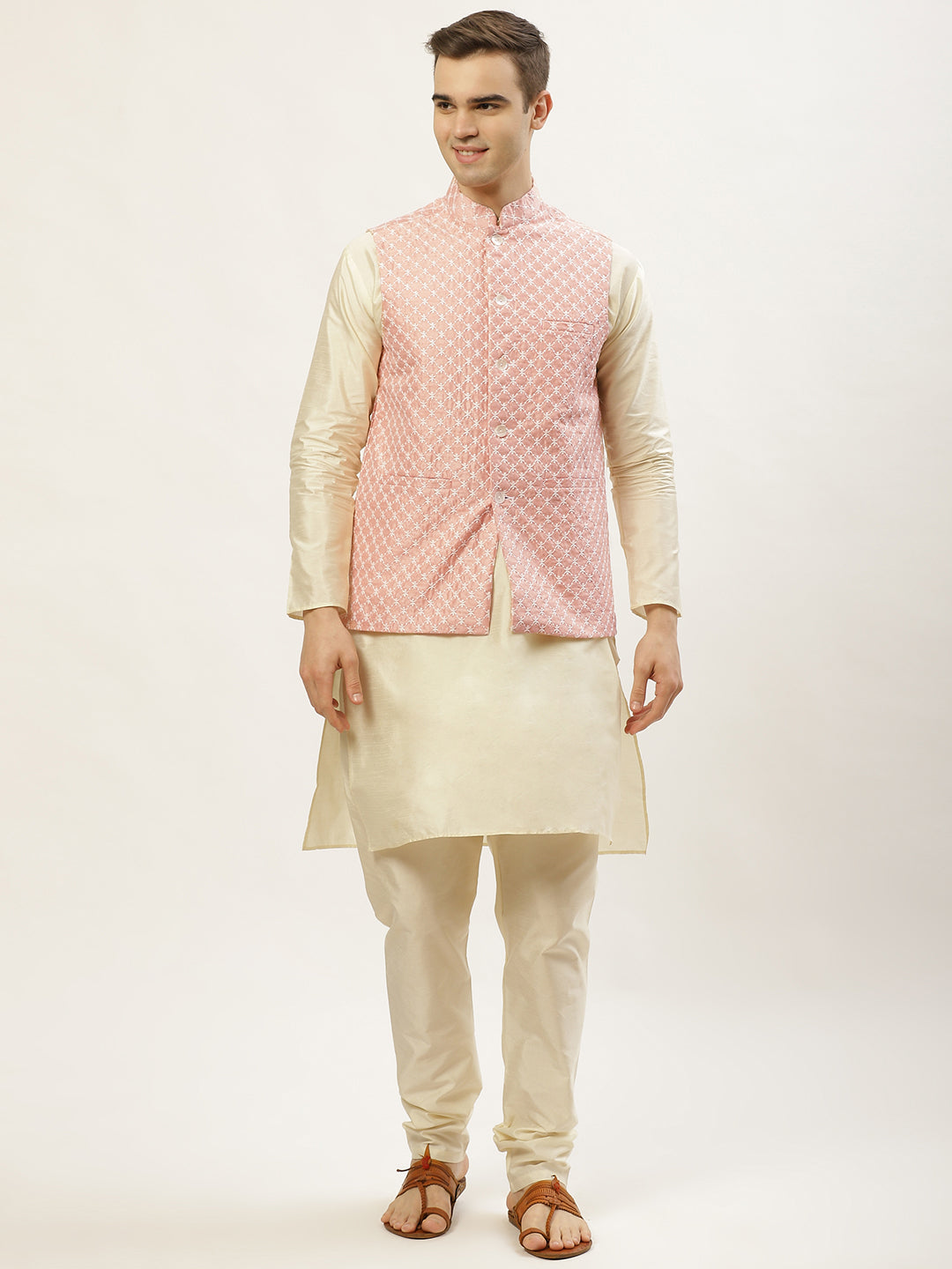Men's Embroidered Nehru Jacket and Kurta Pyjama