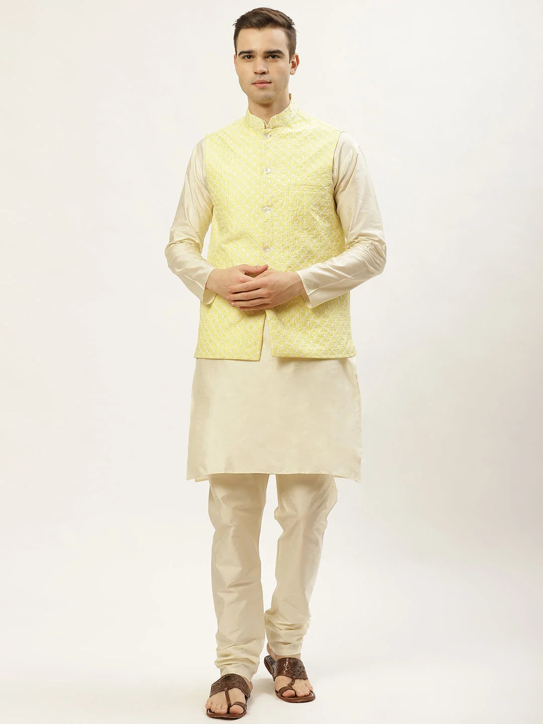 Mens Embroidered Nehru Jacket & Kurta Pajama Set | Pathani