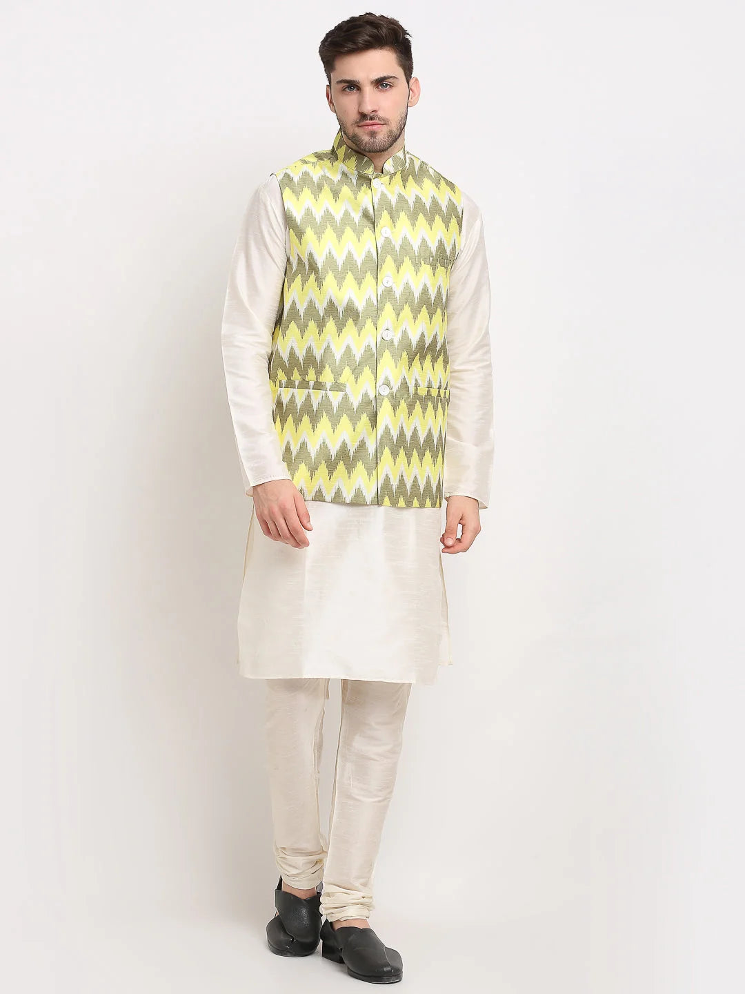 Men's Ikat Print Nehru Jacket & Kurta Pajama Set | Pathani