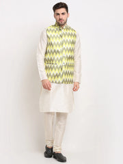 Men's Ikat Styl Print Nehru Jacket & Kurta Pyjama