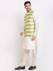 Men's Ikat Styl Print Nehru Jacket & Kurta Pyjama