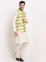 Men's Ikat Styl Print Nehru Jacket & Kurta Pyjama