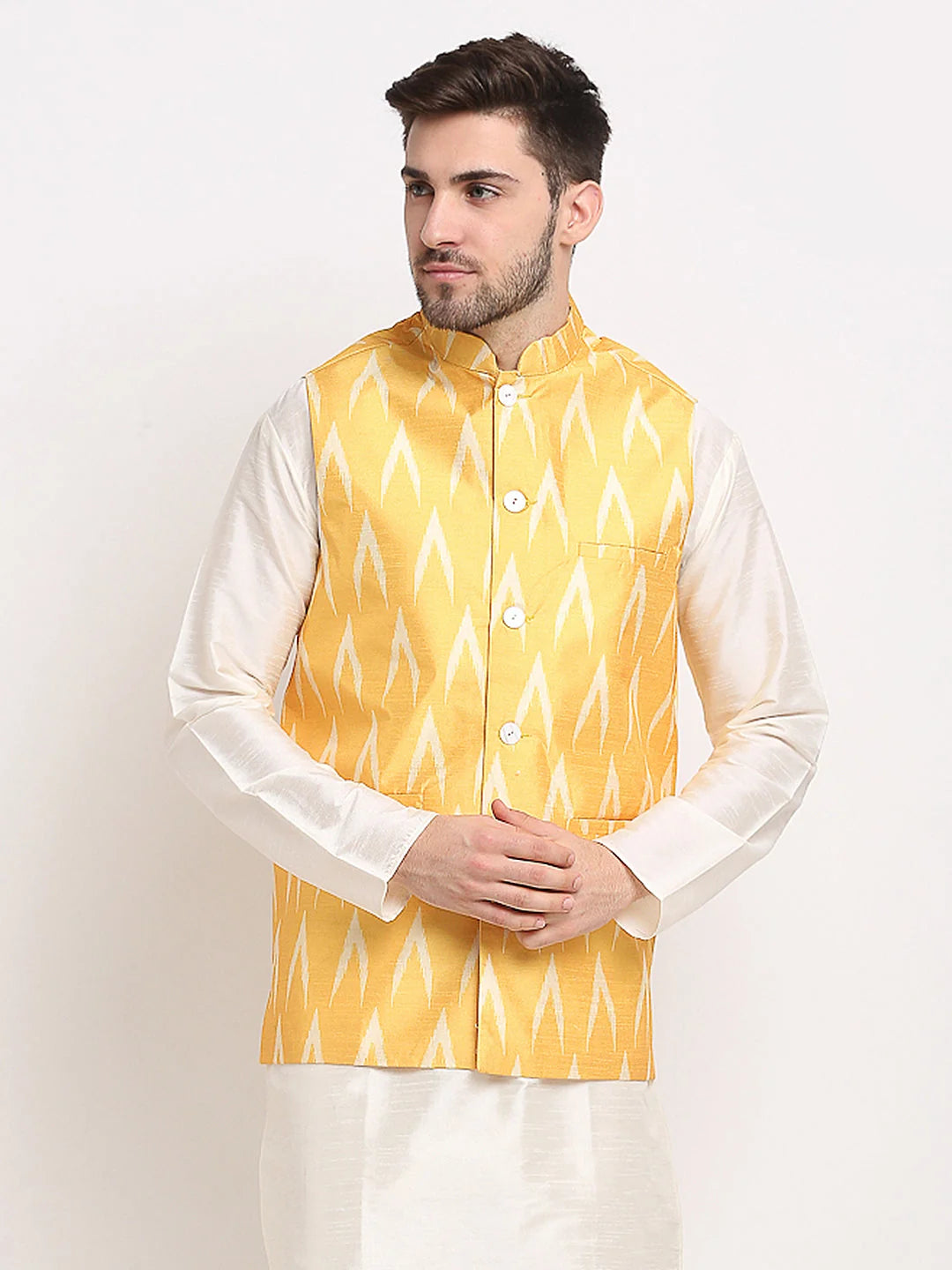 Mustard Ikat Nehru Jacket | Men's Indian Nehru Jackets Online