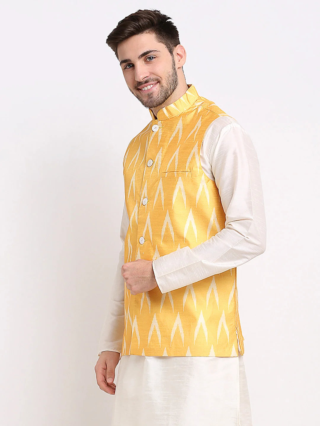 Mustard Ikat Nehru Jacket | Men's Indian Nehru Jackets Online