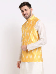 Men's Mustard Ikat Printed Nehru Jacket