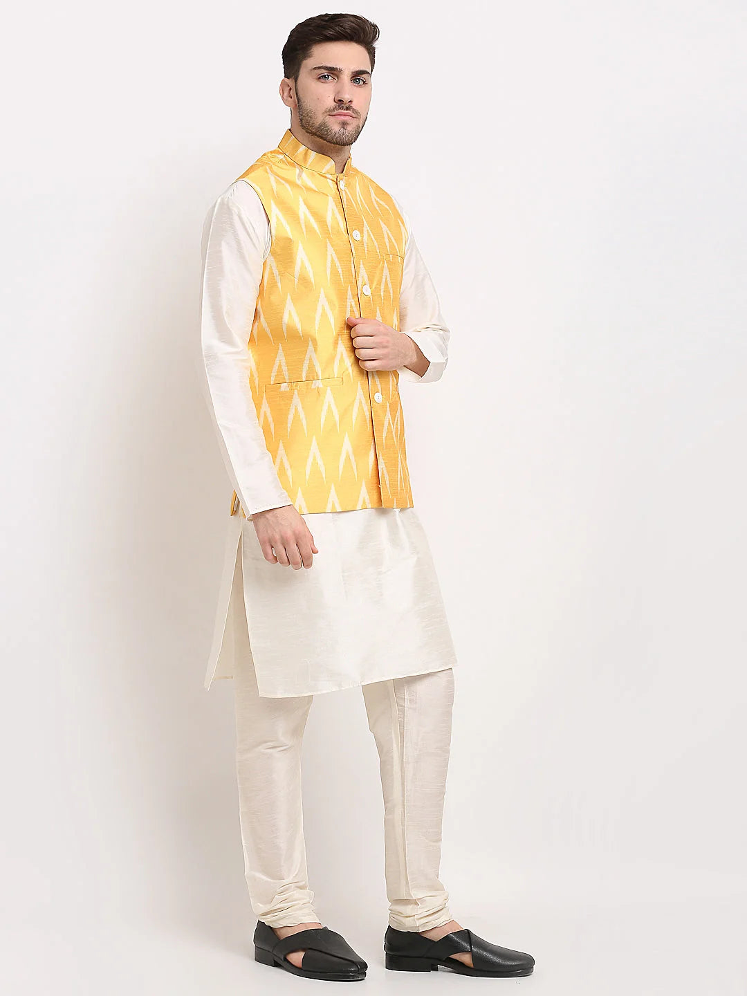 Mustard Ikat Nehru Jacket | Men's Indian Nehru Jackets Online