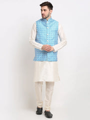 Men's Ikat Print Nehru Jacket & Kurta Pyjama