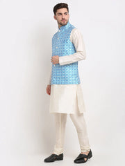 Men's Ikat Print Nehru Jacket & Kurta Pyjama