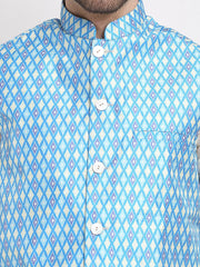 Men's Ikat Print Nehru Jacket & Kurta Pyjama
