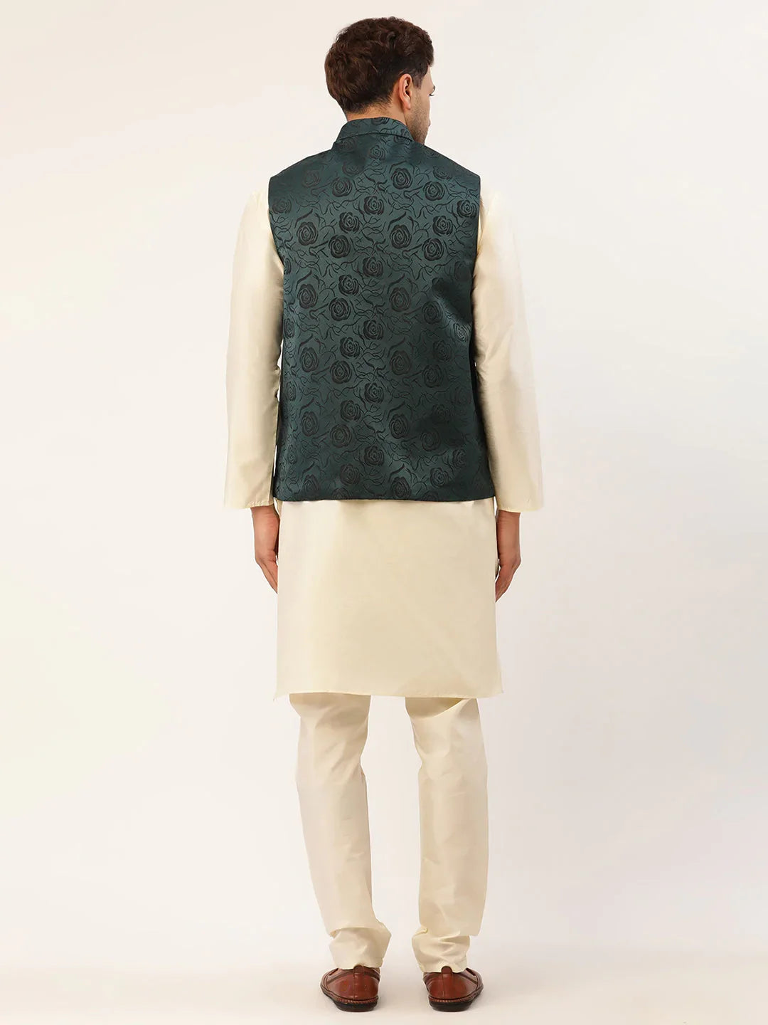DesiQlo Men Ethnic Set with waistcoat - Green - JOKPWC_W-D_4034Teal_S