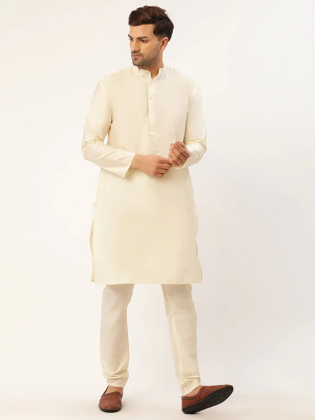 DesiQlo Men Ethnic Set with waistcoat - Beige - JOKPWC_W-D_4035Beige_S