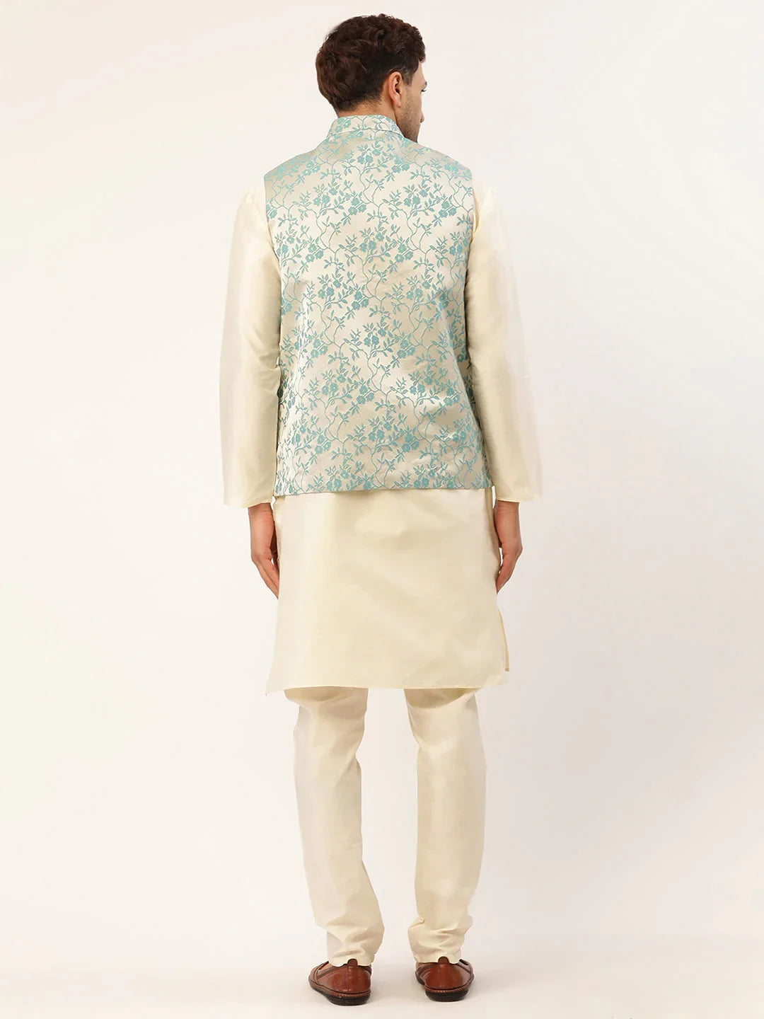 DesiQlo Men Ethnic Set with waistcoat - Blue - JOKPWC_W-D_4035Blue_S