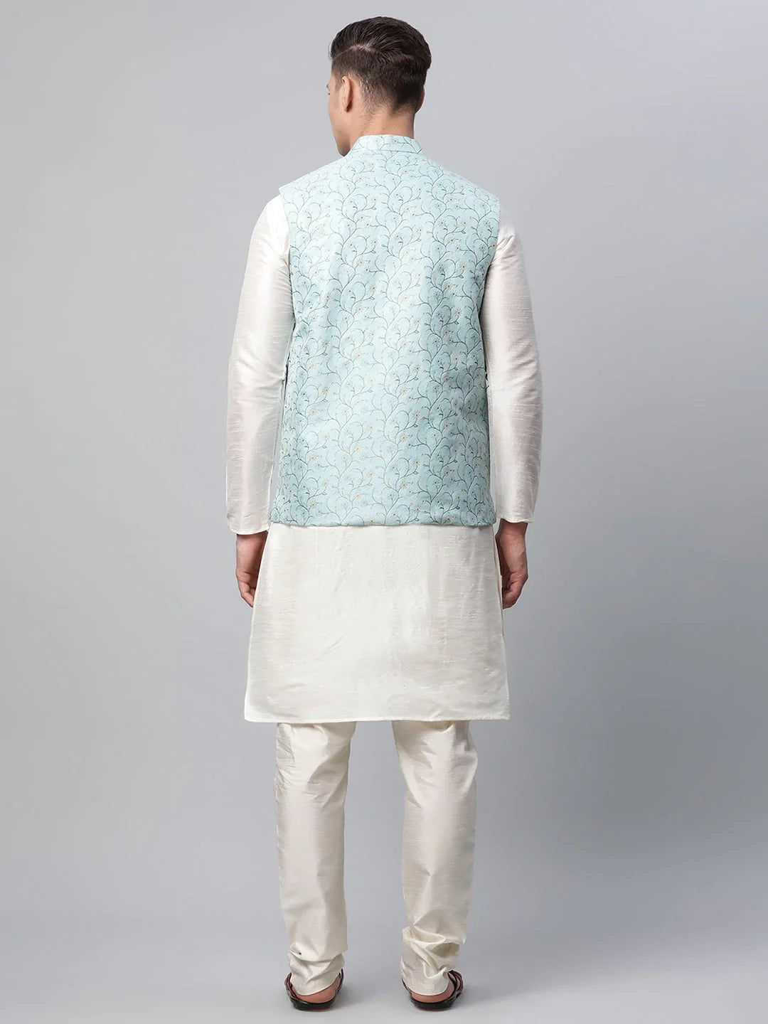 DesiQlo Men Ethnic Set with waistcoat - Blue - JOKPWC_W-D_4039Sky_S
