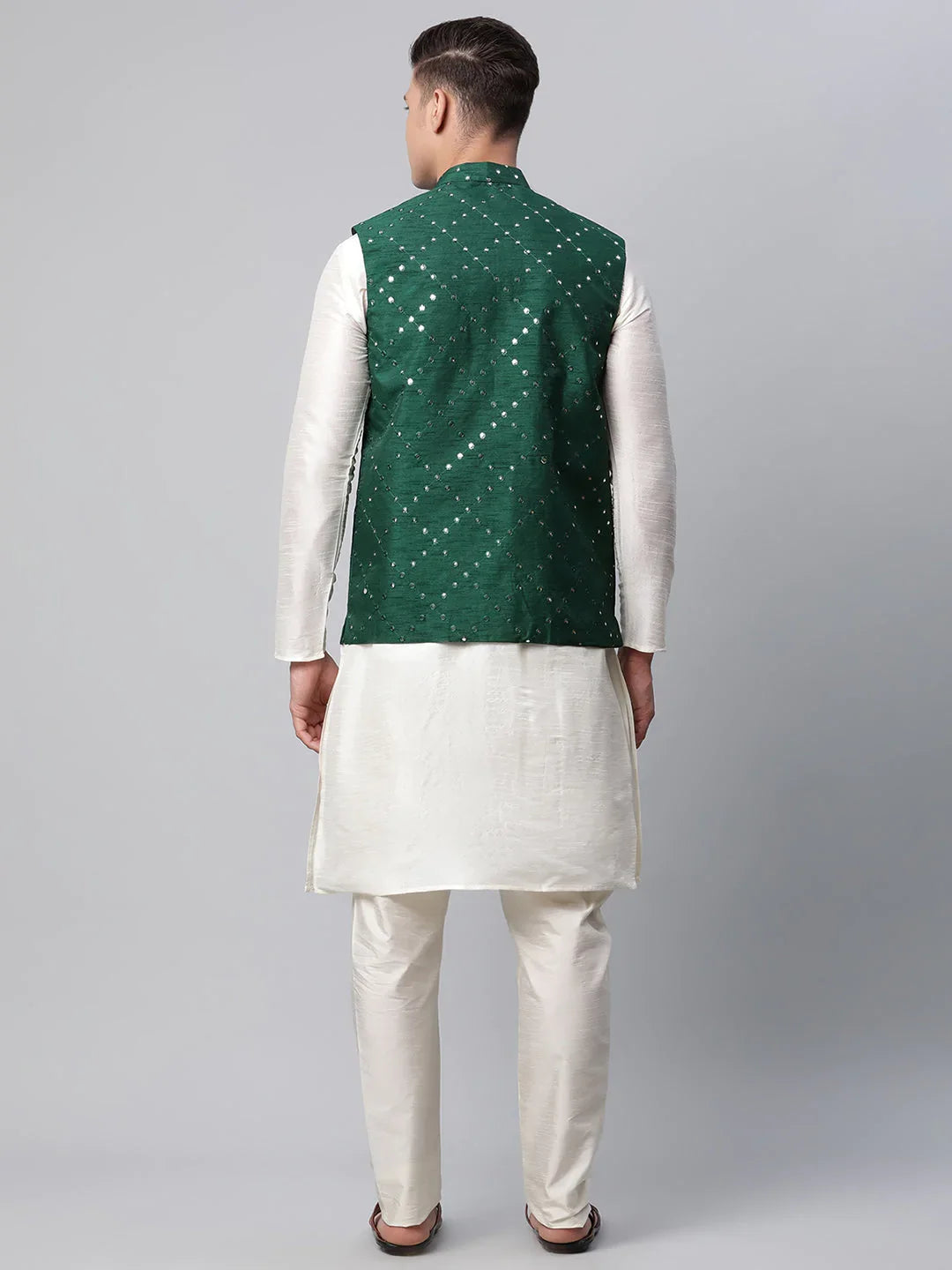 DesiQlo Men Ethnic Set with waistcoat - Green - JOKPWC_W-D_4040Green_S