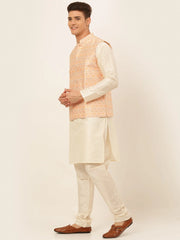 Men's Solid Kurta Pyjama With Nehru Jacket ( JOKPWC W-D 4047Pink )-JOKPWC-W-D-4047