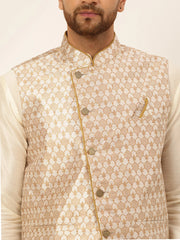 Men's Solid Kurta Pyjama With Nehru Jacket ( JOKPWC W-D 4048Silver )-JOKPWC-W-D-4048