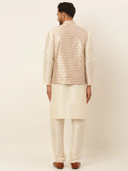 Men's Solid Kurta Pyjama With Nehru Jacket ( JOKPWC W-D 4048Silver )-JOKPWC-W-D-4048