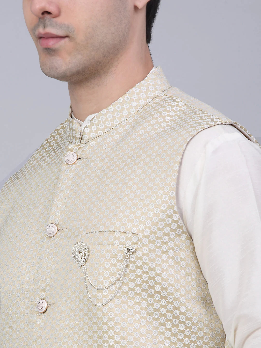 Beige Mens Kurta Pajama with Nehru Jacket | Cotton Kurta Pajama