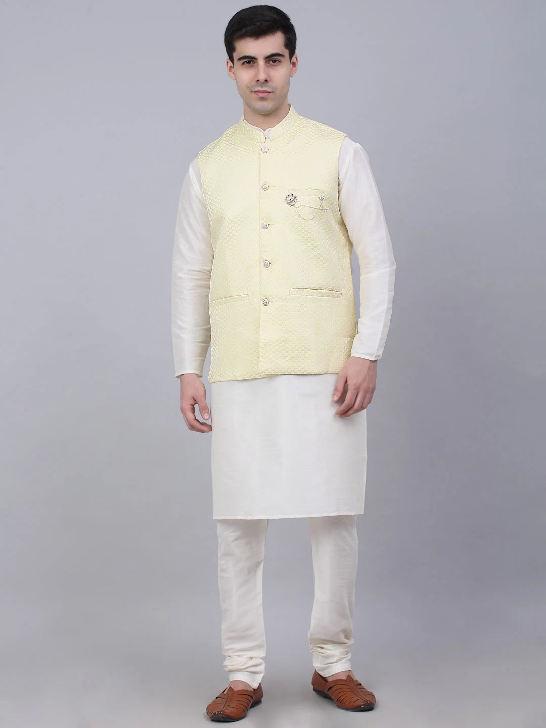 Yellow Kurta Pajama Set with Nehru Jacket | Mens Kurta Pajama