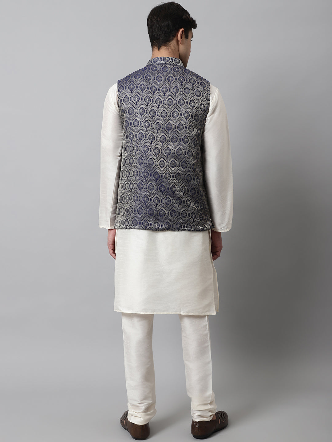 Mens Kurta Pajama Set with Navy Nehru Jacket | Ethnic Wear