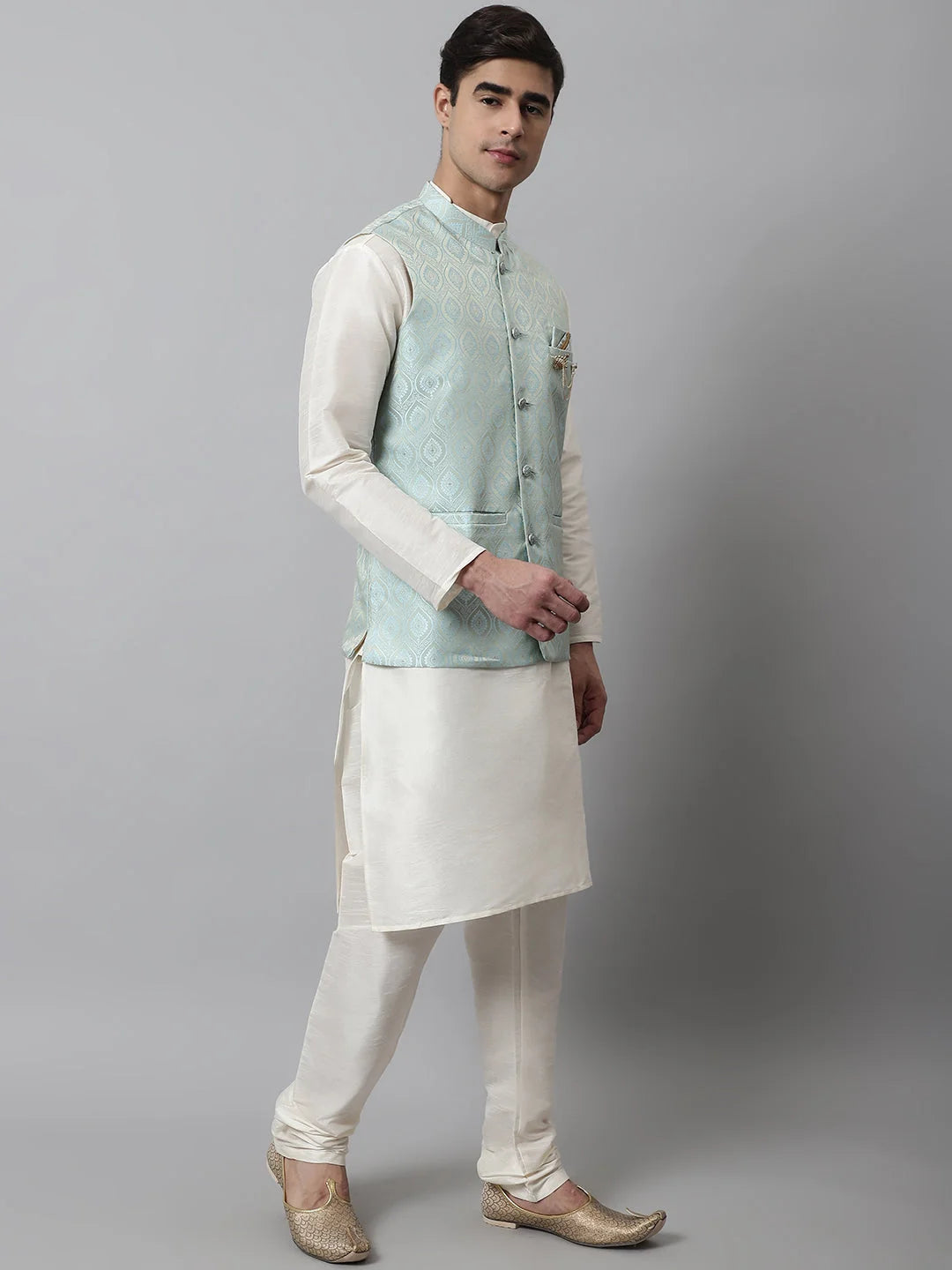 Mens Kurta Pajama with Sky Blue Nehru Jacket | Ethnic Style