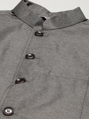 Men's Kurta Pyjama With Charcoal Grey Solid Nehru Jacket (JOKPWC W-F 4033 F )