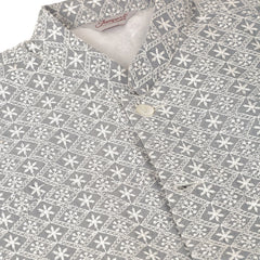 Men White Cotton Blend Kurta with Pyjamas & Embroidered Nehru Jacket ( JOKPWC W-F 4041Grey )-JOKPWC-W-F-4041