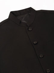 Men's Solid Kurta Pyjama With Nehru Jacket ( JOKPWC W-F 4046Black )-JOKPWC-W-F-4046